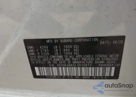 2020 Subaru Impreza Sedan z USA, uszkodzony, nr VIN 4S3GKAB62L3610873